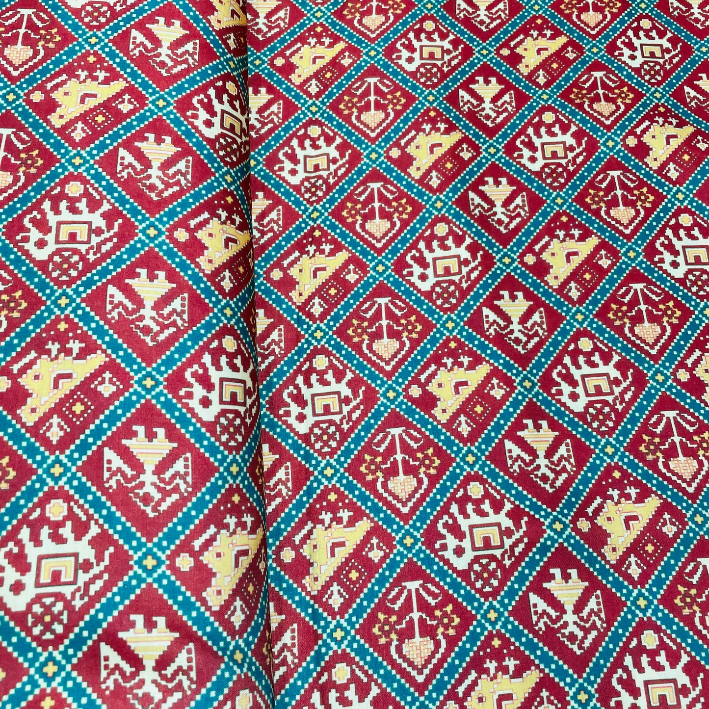 Brown Yellow Traditional Print Modal Satin Fabric - TradeUNO