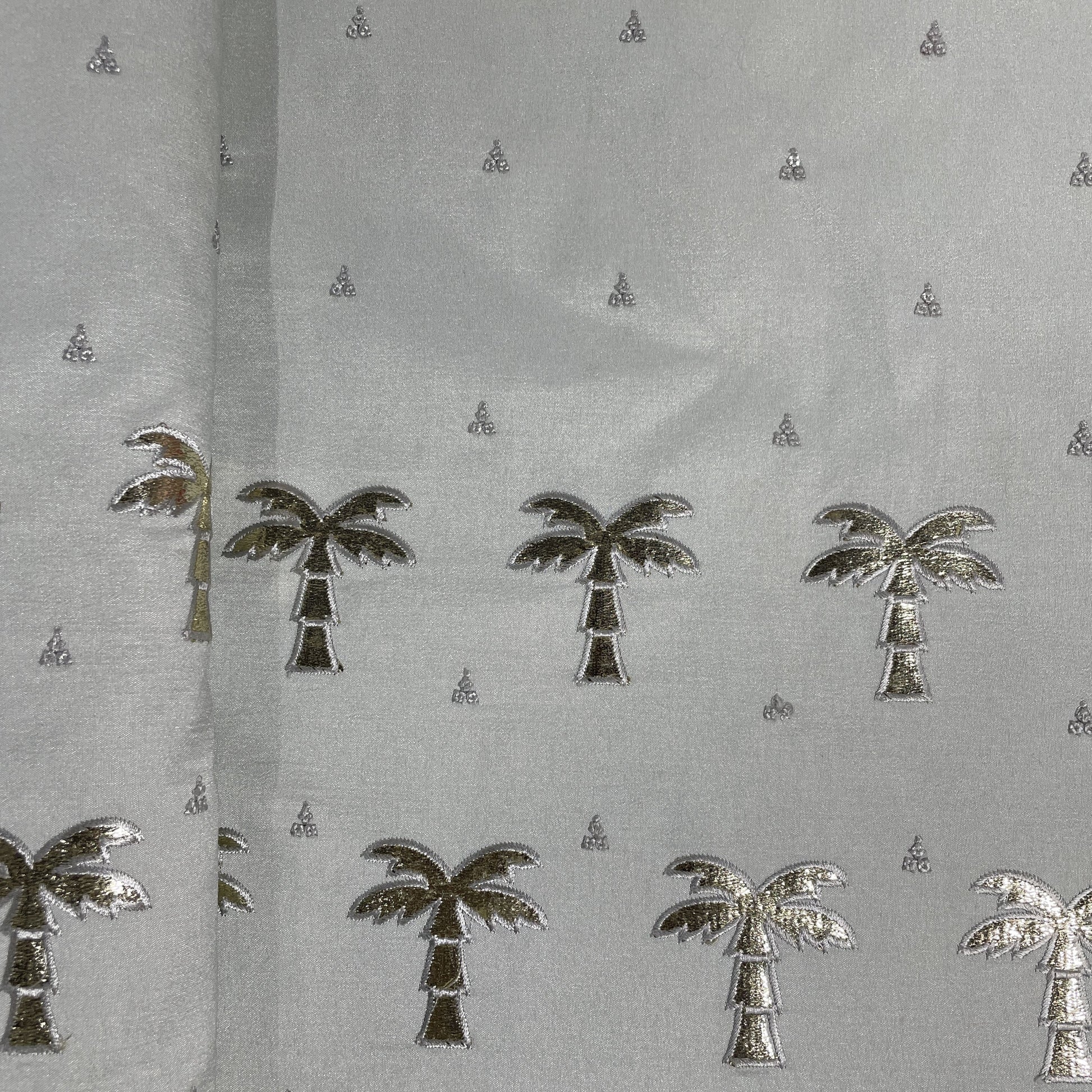 Light Sage Green Golden Foil Thread Embroidery Russian Silk