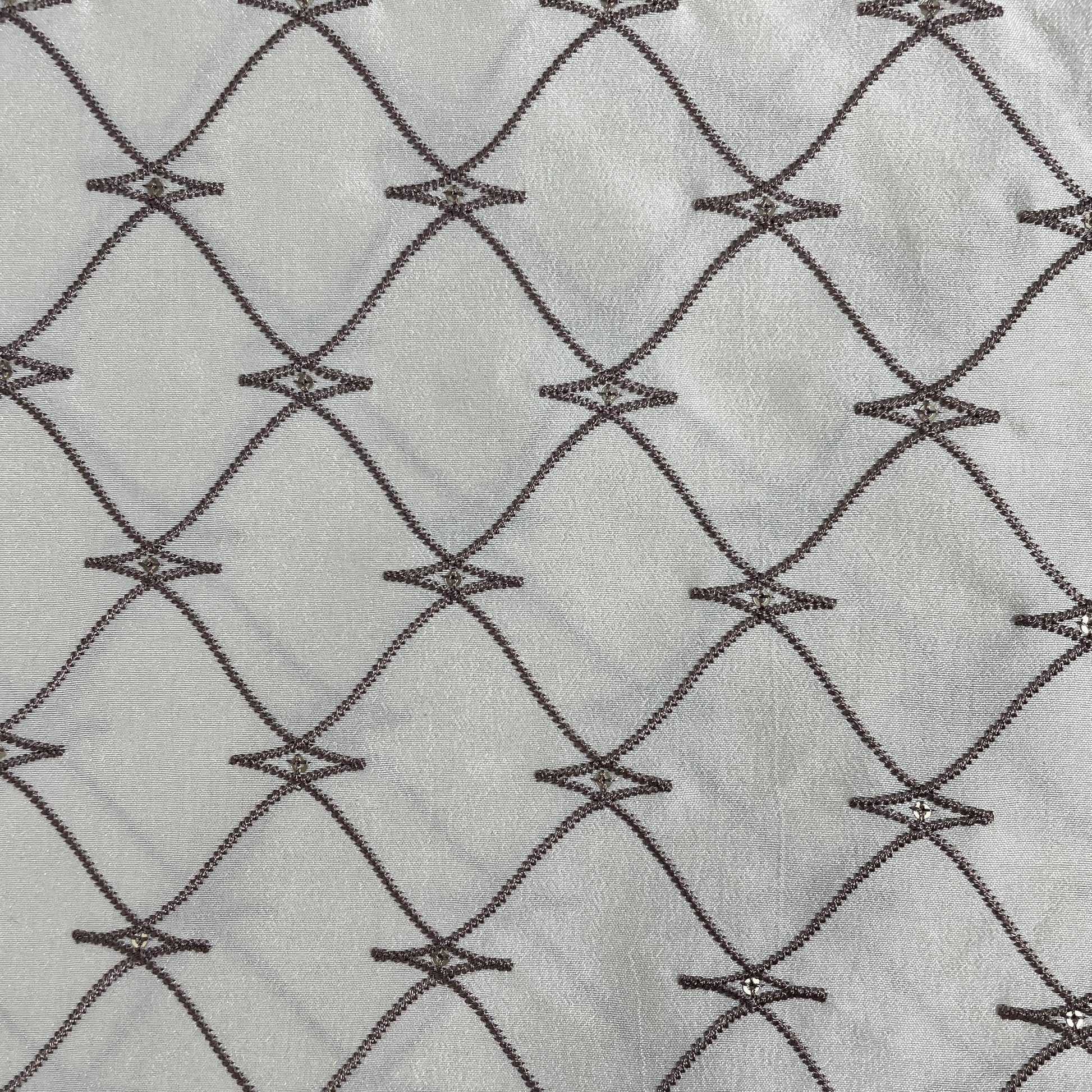 Off White Abstract Embroidery Russian Silk