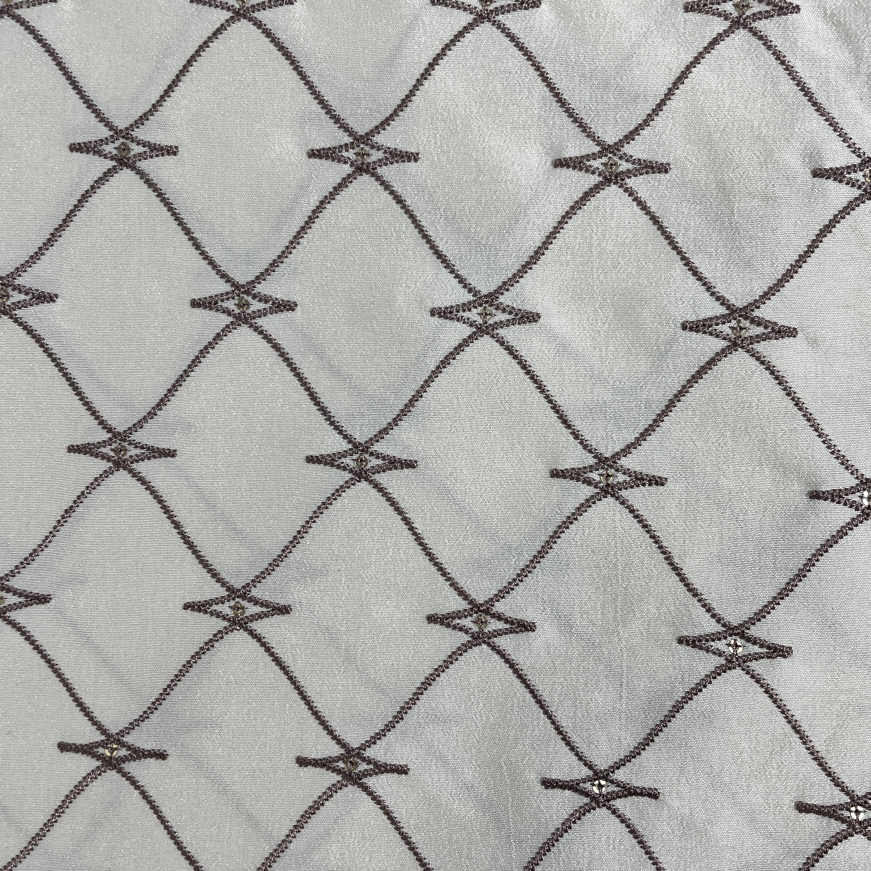 Off White Abstract Embroidery Russian Silk