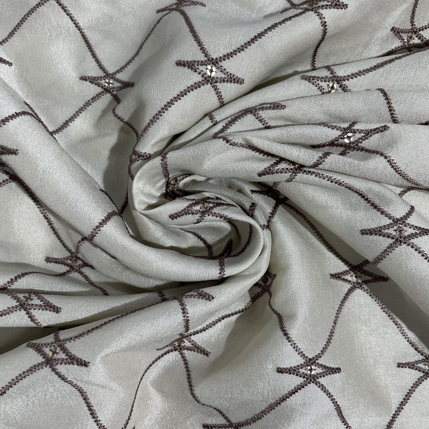 Off White Abstract Embroidery Russian Silk