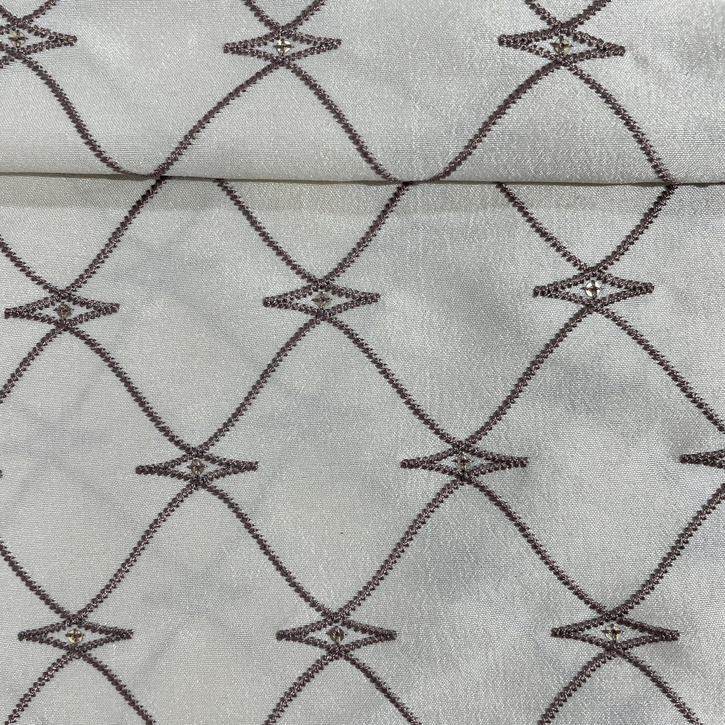Off White Abstract Embroidery Russian Silk