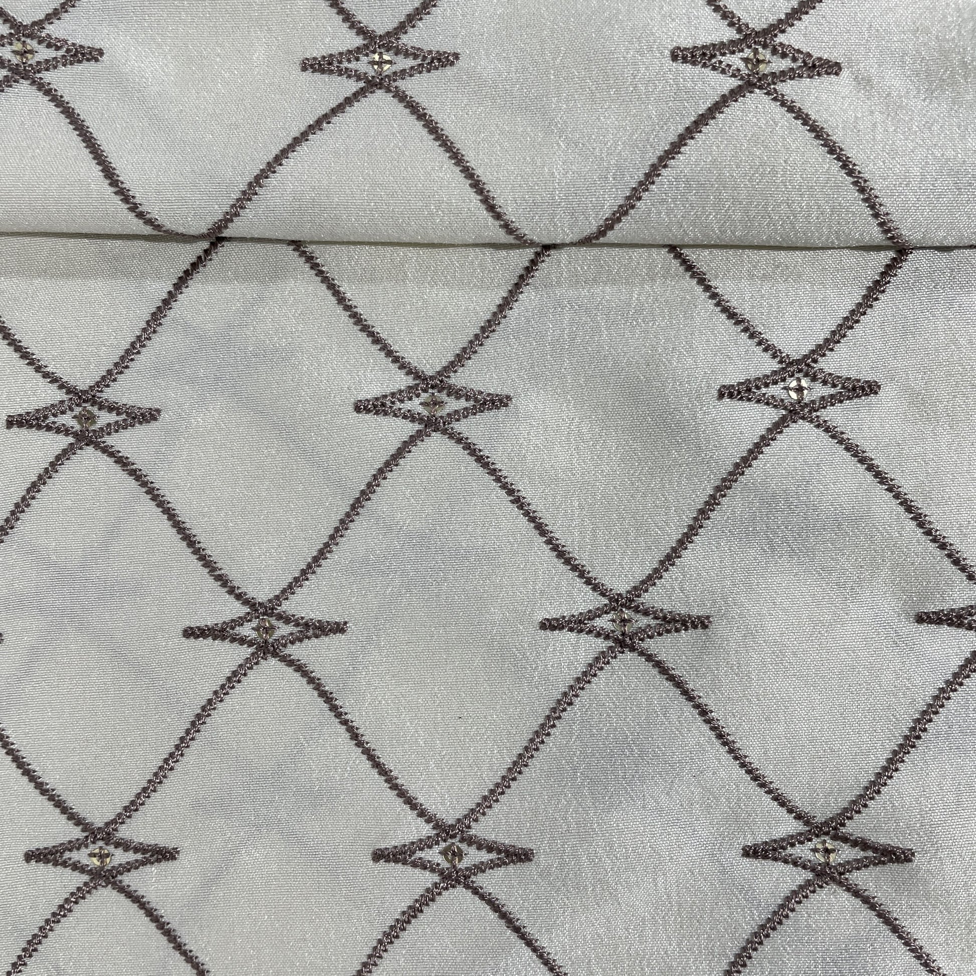 Off White Abstract Embroidery Russian Silk