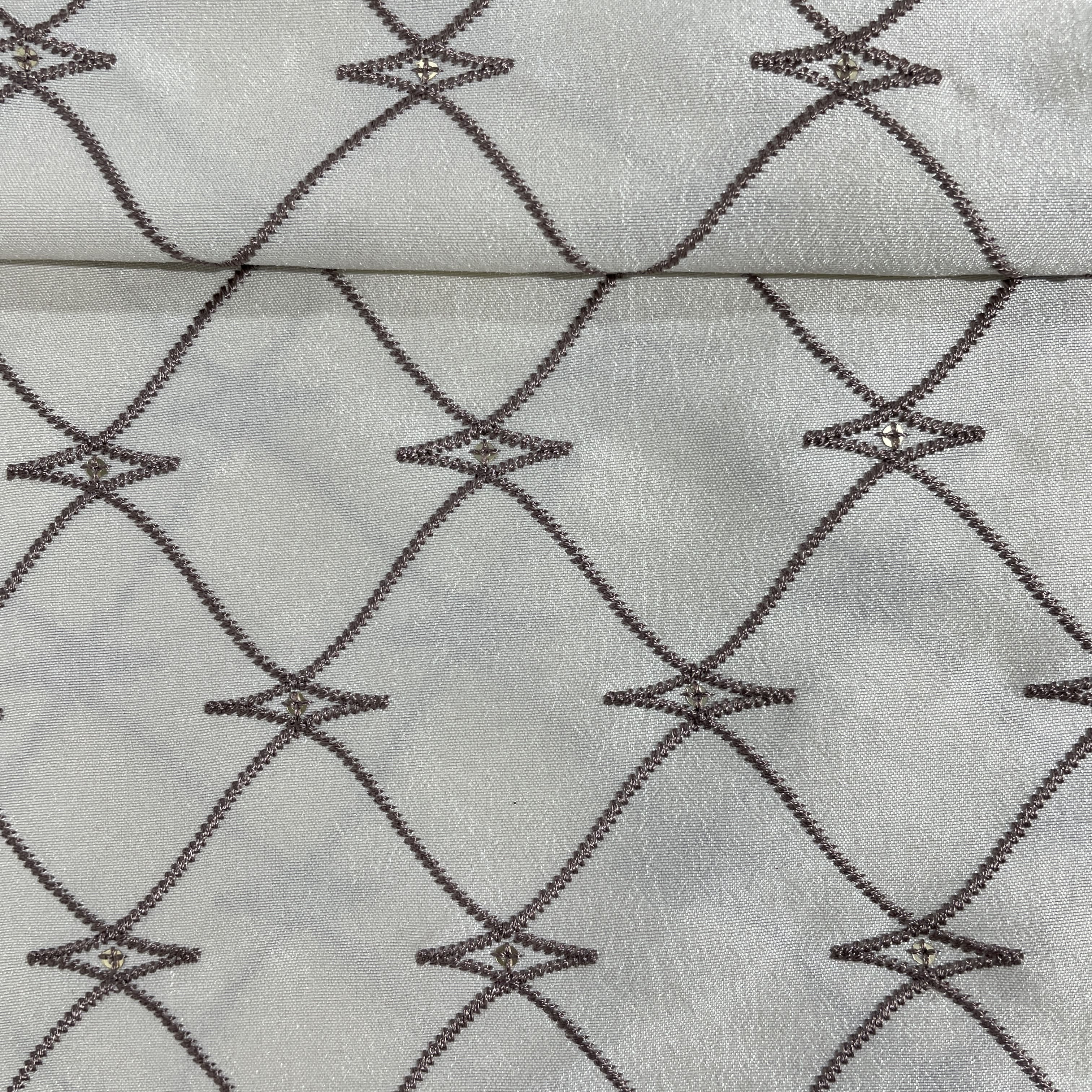 Off White Abstract Embroidery Russian Silk