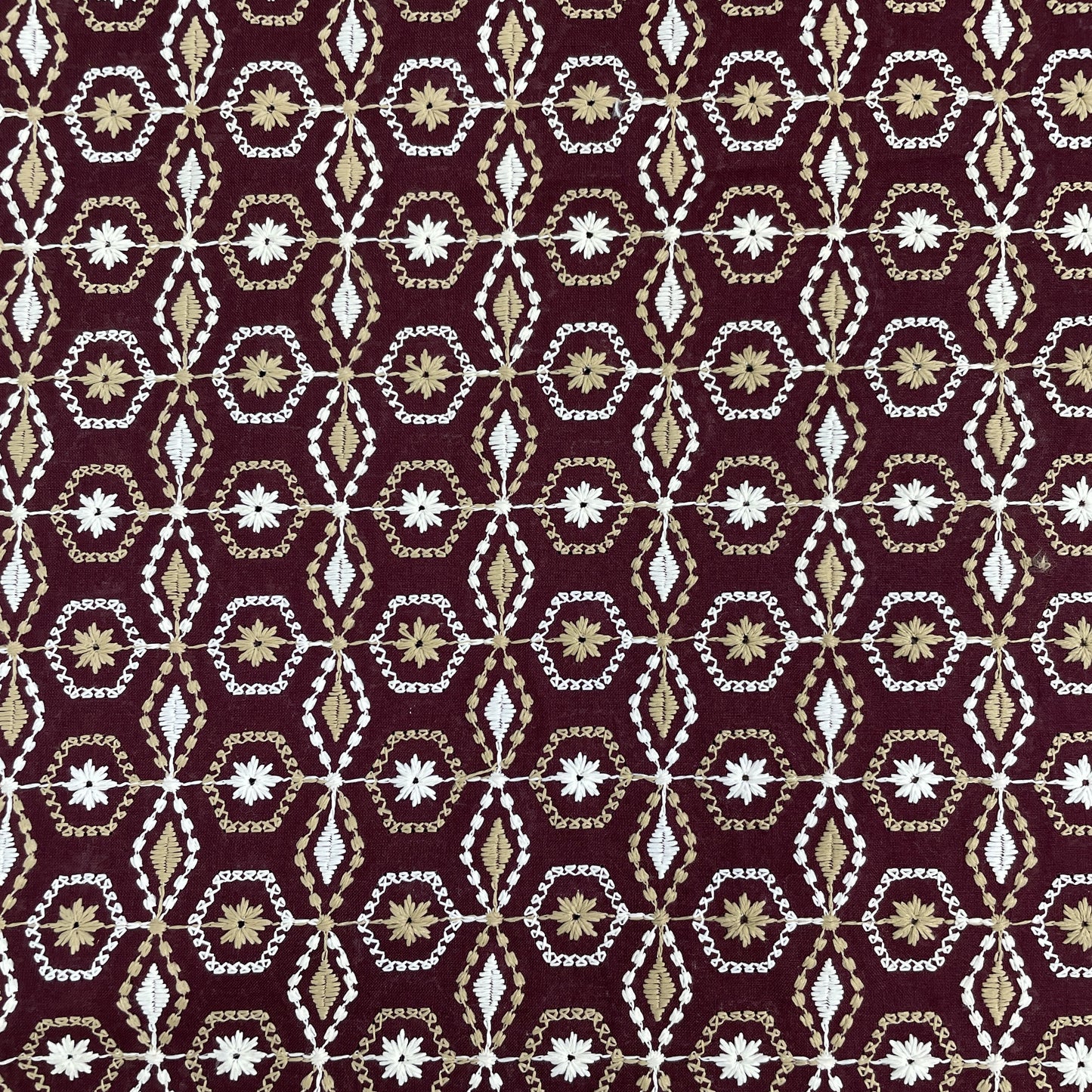 Maroon Thread Embroidery Cotton Fabric