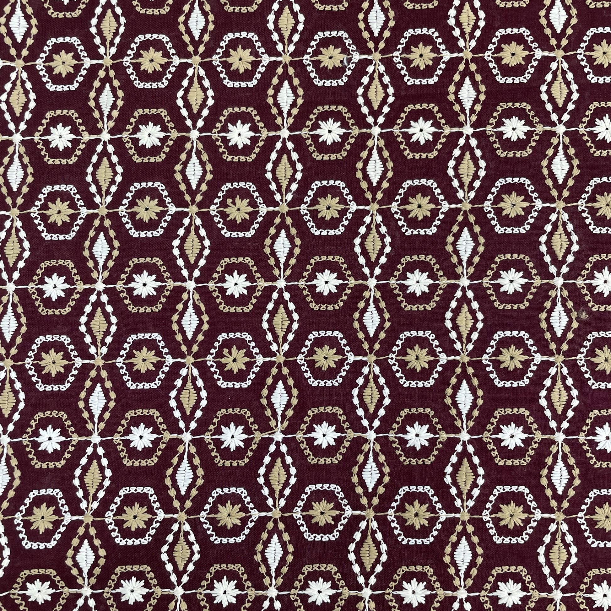 Maroon Thread Embroidery Cotton Fabric