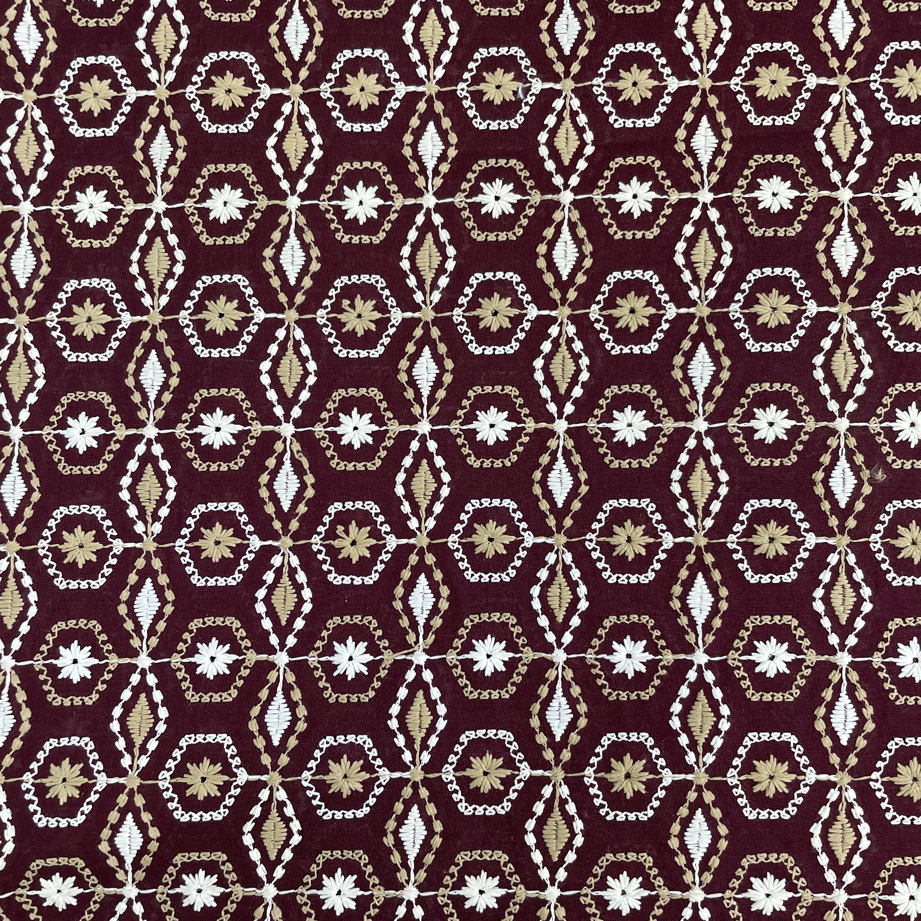 Maroon Thread Embroidery Cotton Fabric