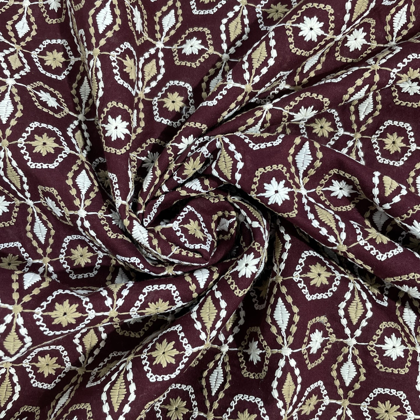 Maroon Thread Embroidery Cotton Fabric