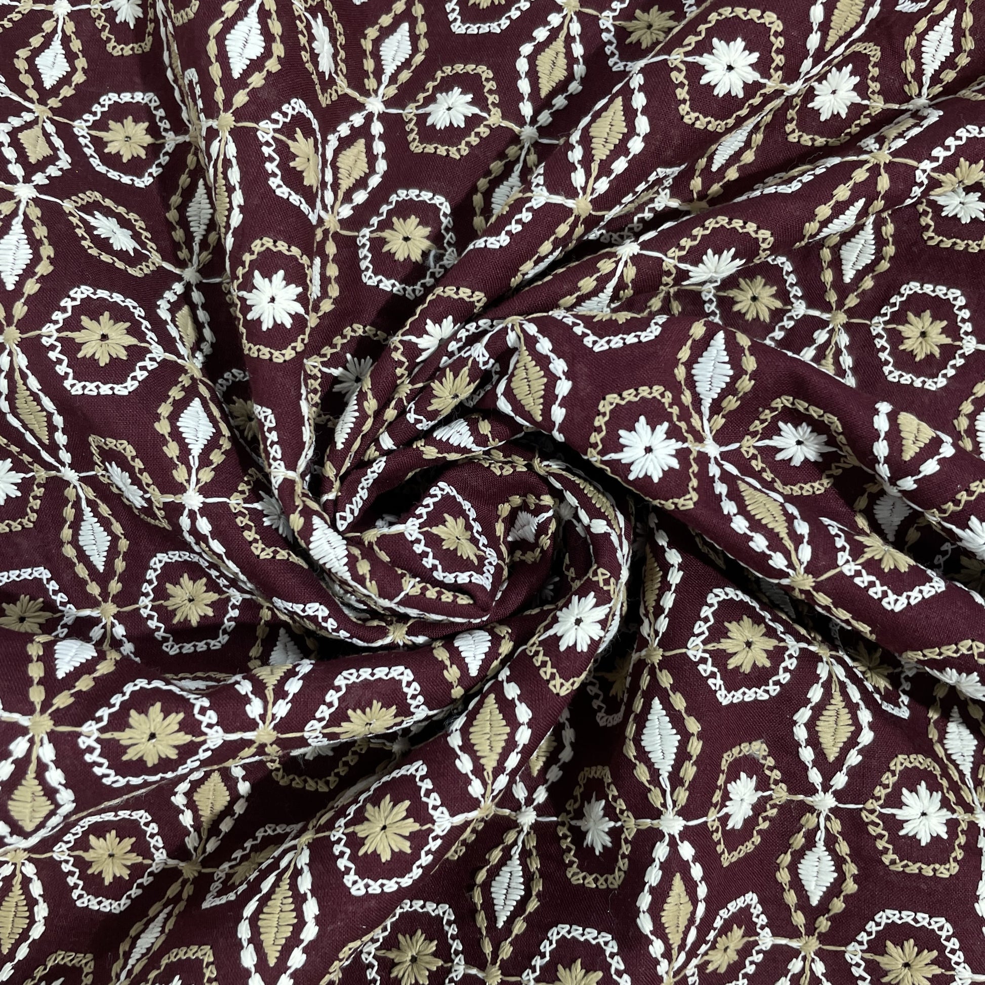Maroon Thread Embroidery Cotton Fabric
