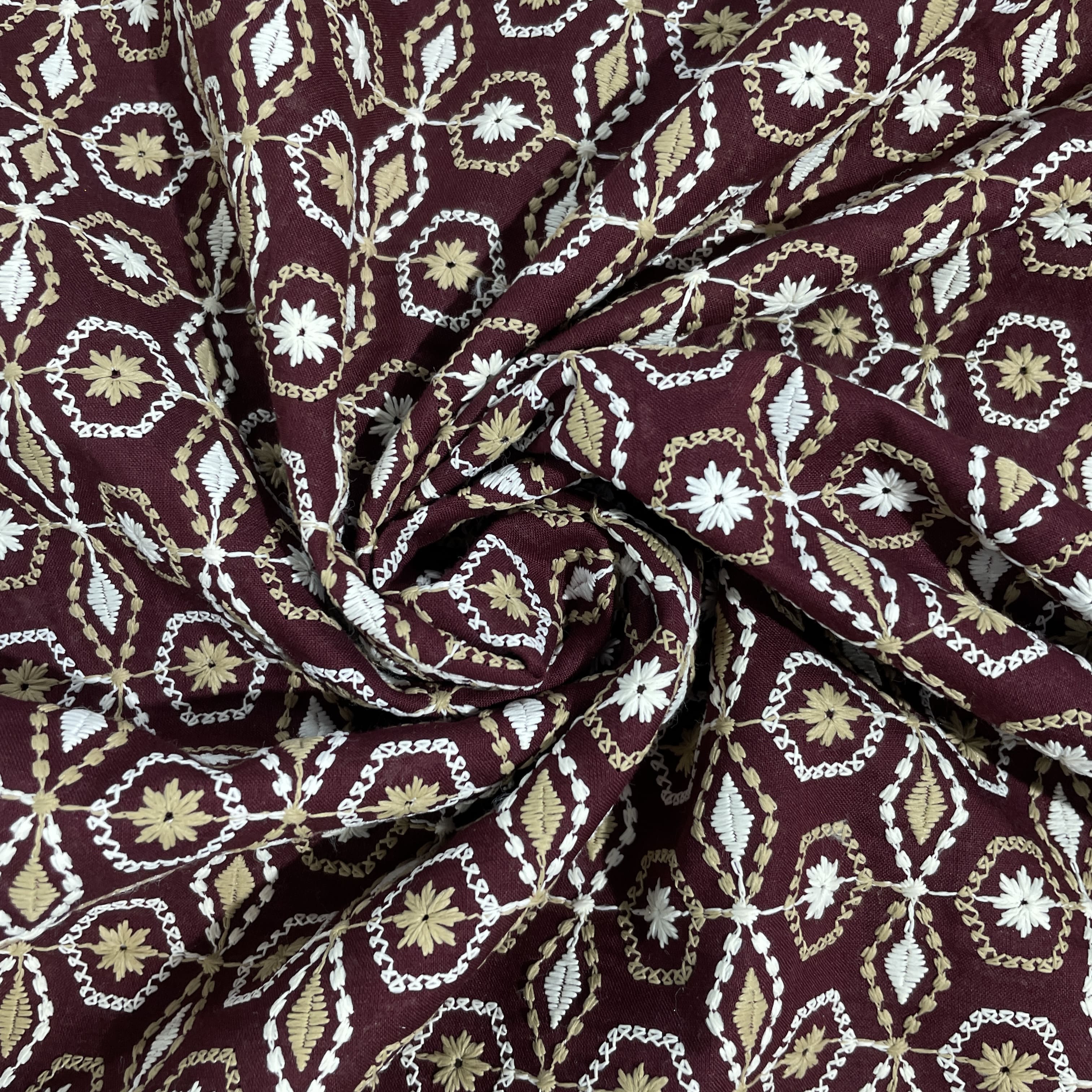 Maroon Thread Embroidery Cotton Fabric