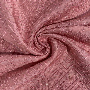 Pink Geometrical Sequins Thread Embroidery Tusser Silk