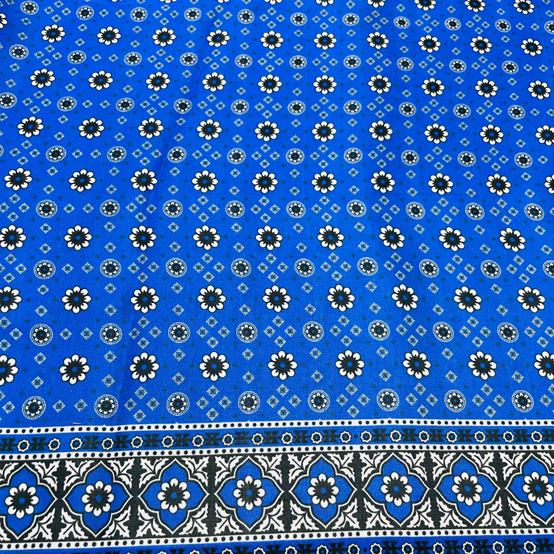 Blue Ajrak Print Modal Satin Fabric - TradeUNO