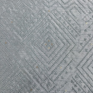 Blue Abstract Thread Embroidery Tusser Silk