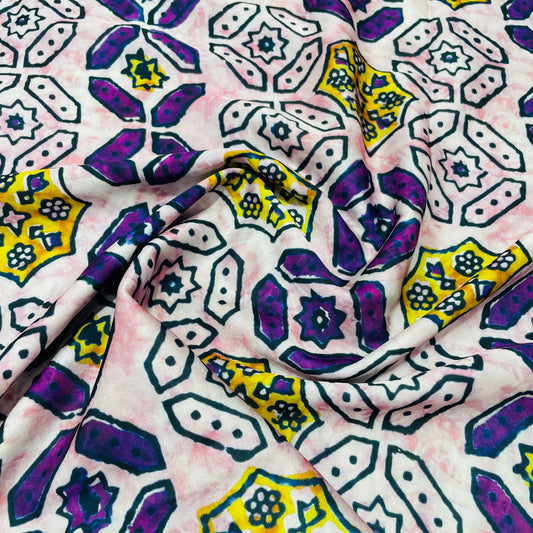 Pink & Multicolor Geometerical Print Modal Satin Fabric
