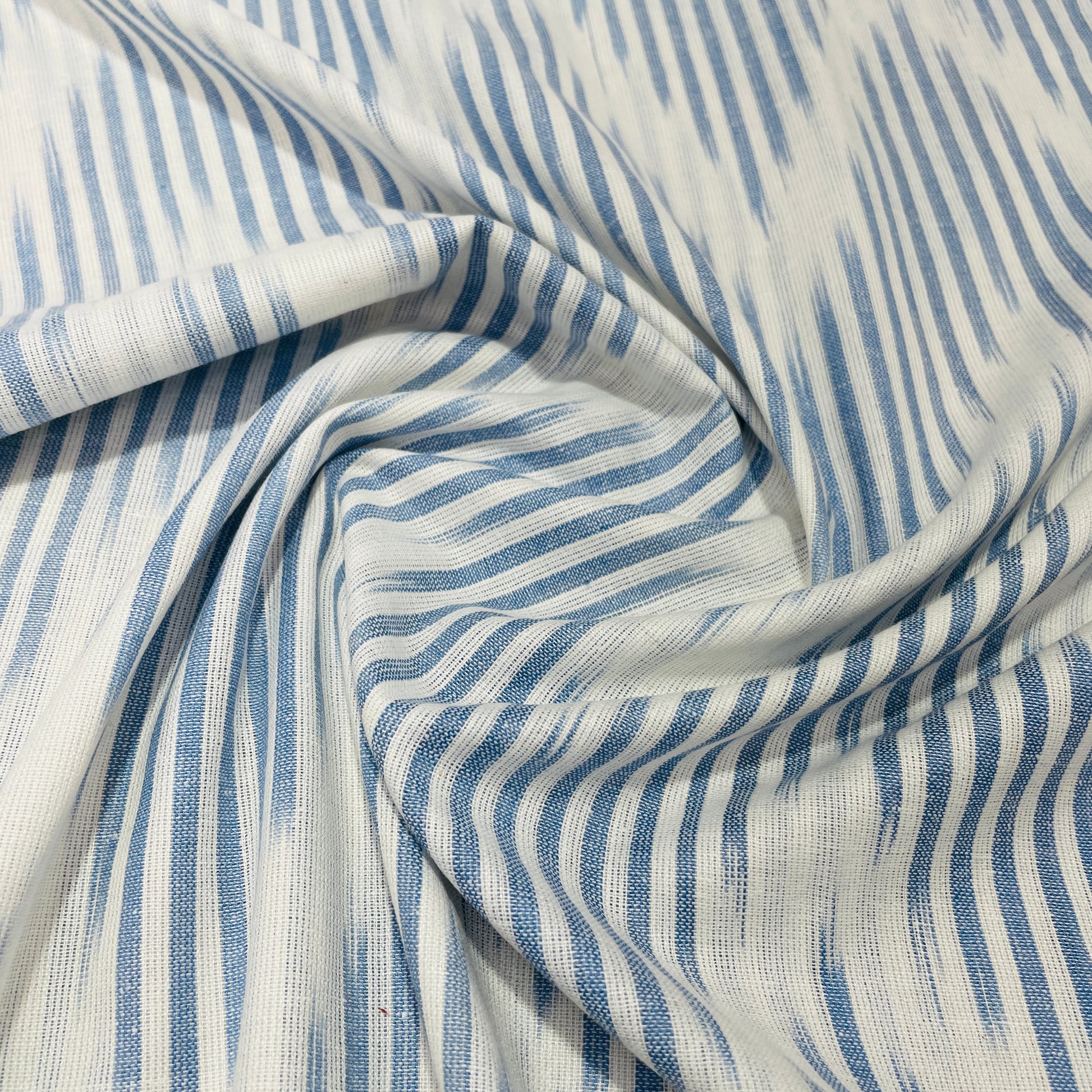 White Blue Stripes Print Cotton Fabric - TradeUNO