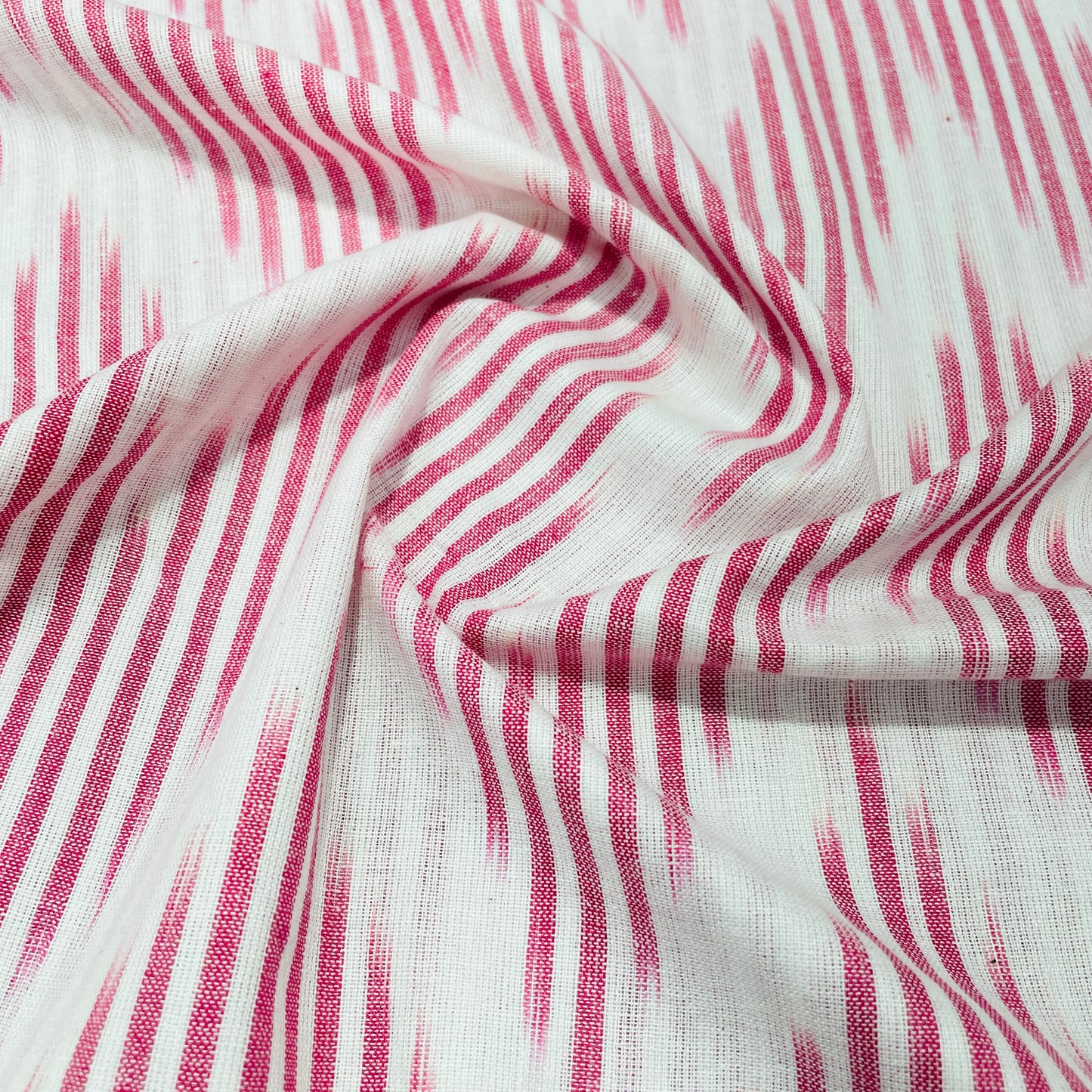 White Pink Stripes Print Cotton Fabric - TradeUNO