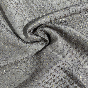 Dark Cream Sequins Embroidery Tusser Silk