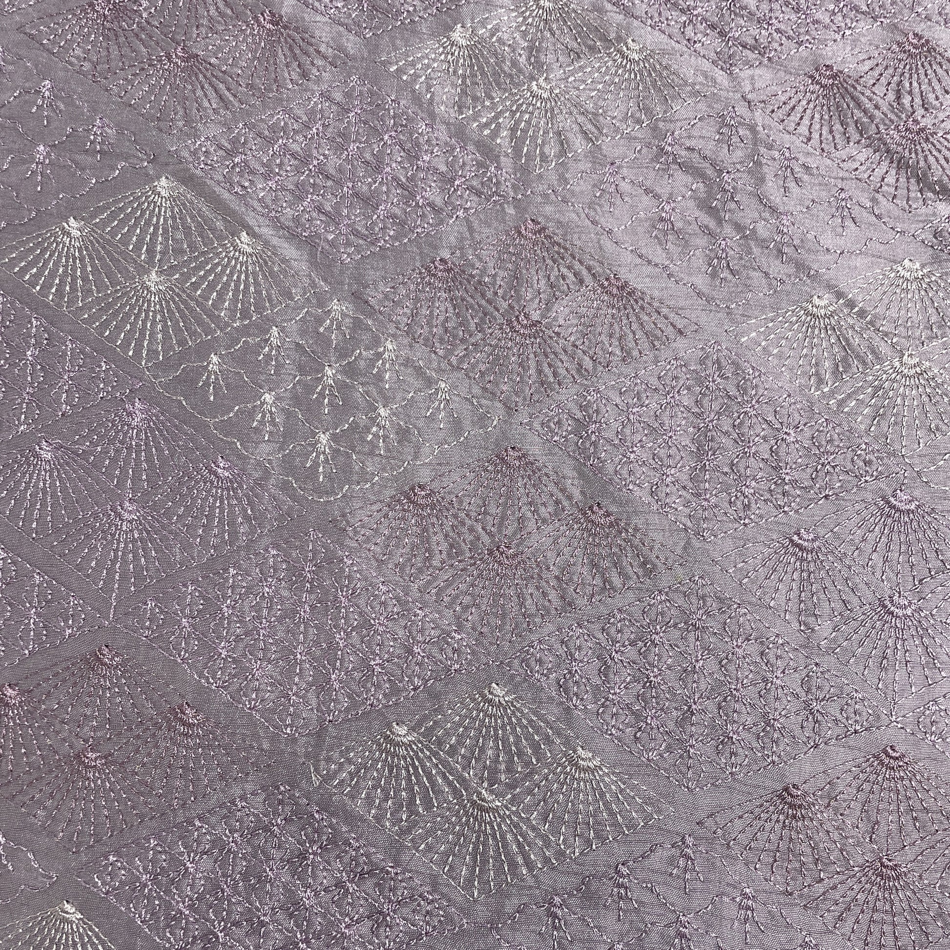 Purple Floral Thread Embroidery Tusser Silk