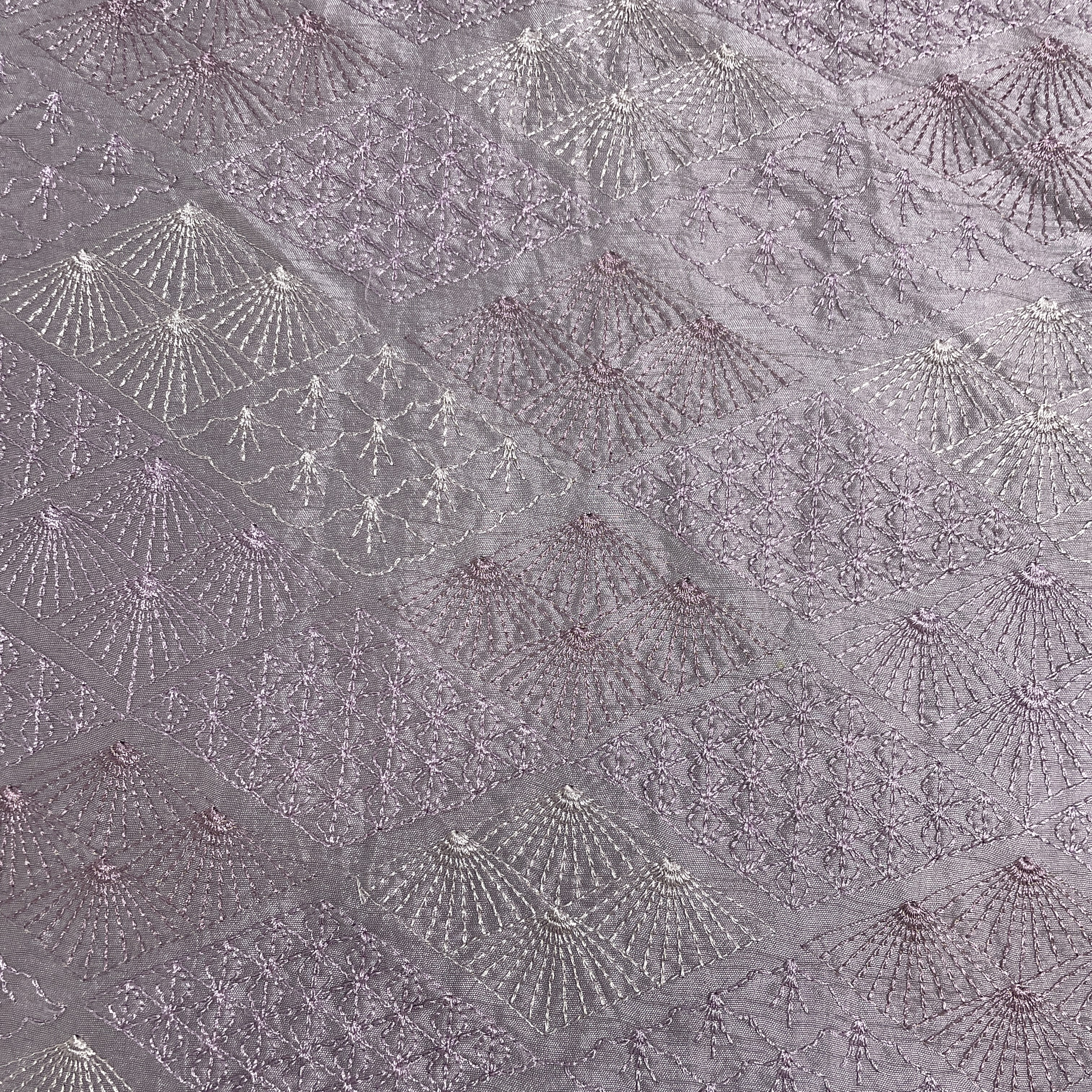 Purple Floral Thread Embroidery Tusser Silk