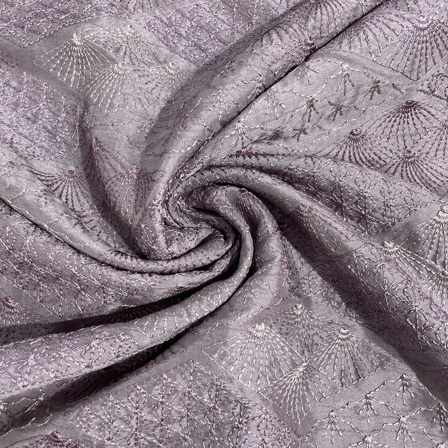 Purple Floral Thread Embroidery Tusser Silk