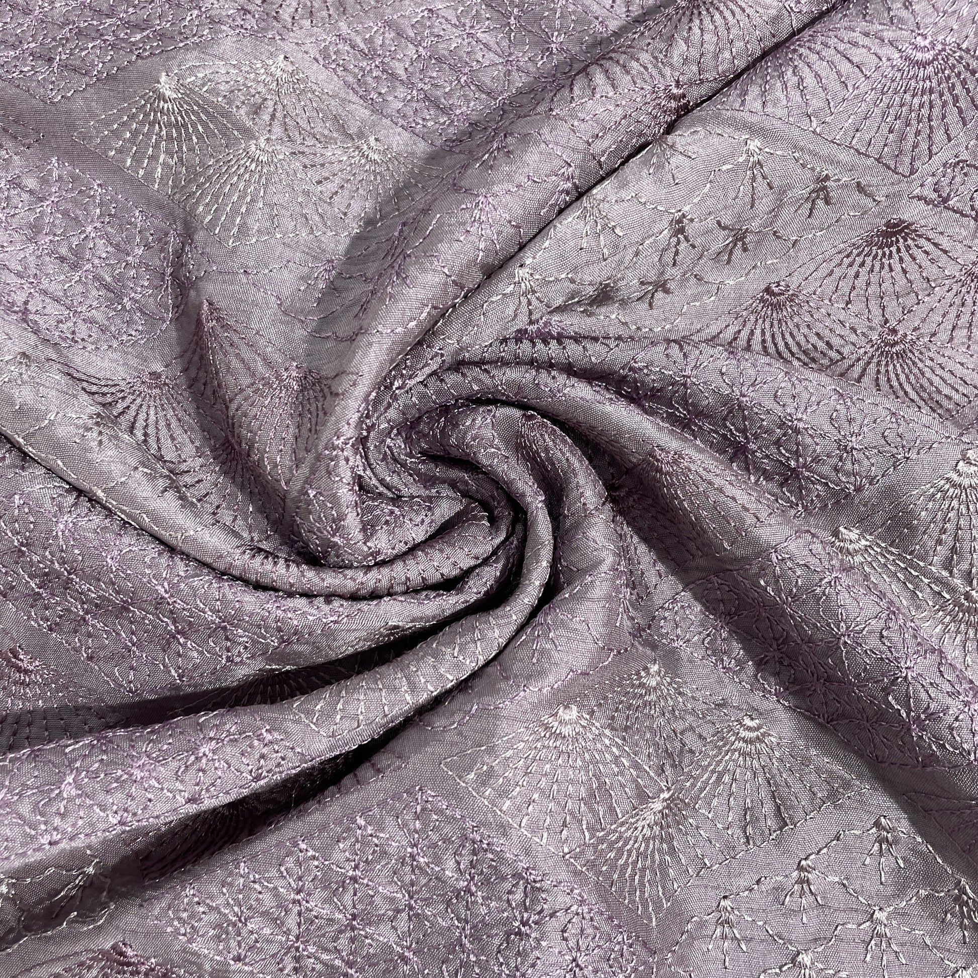 Purple Floral Thread Embroidery Tusser Silk