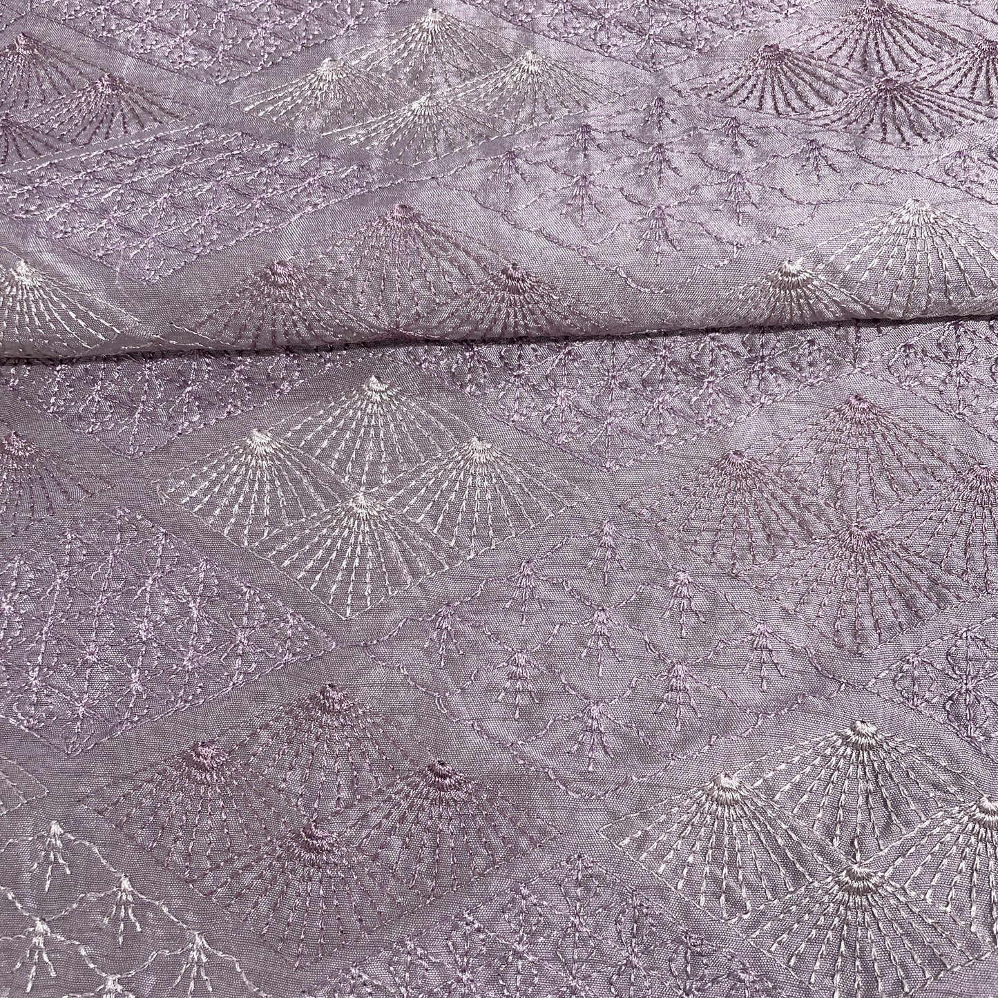 Purple Floral Thread Embroidery Tusser Silk