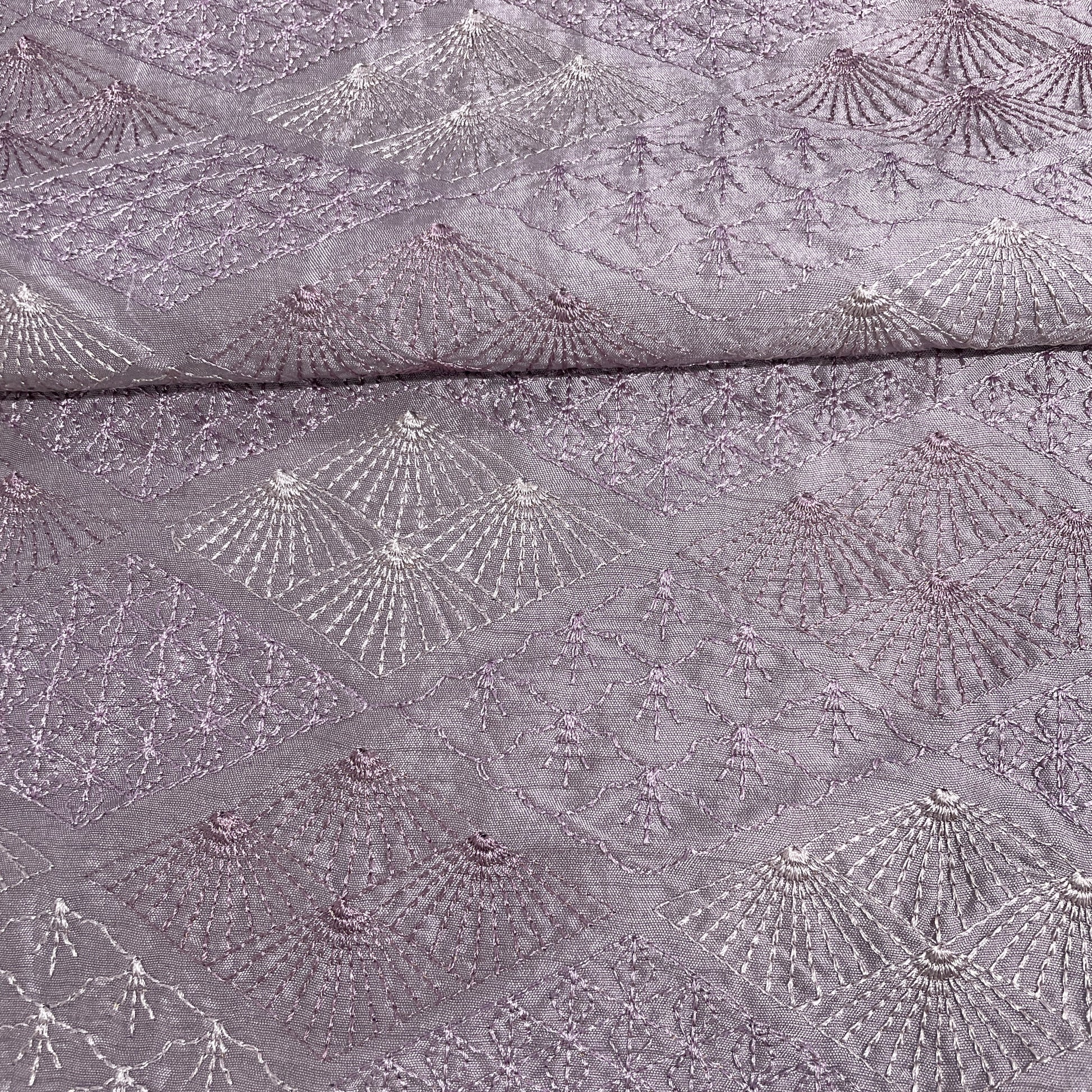 Purple Floral Thread Embroidery Tusser Silk