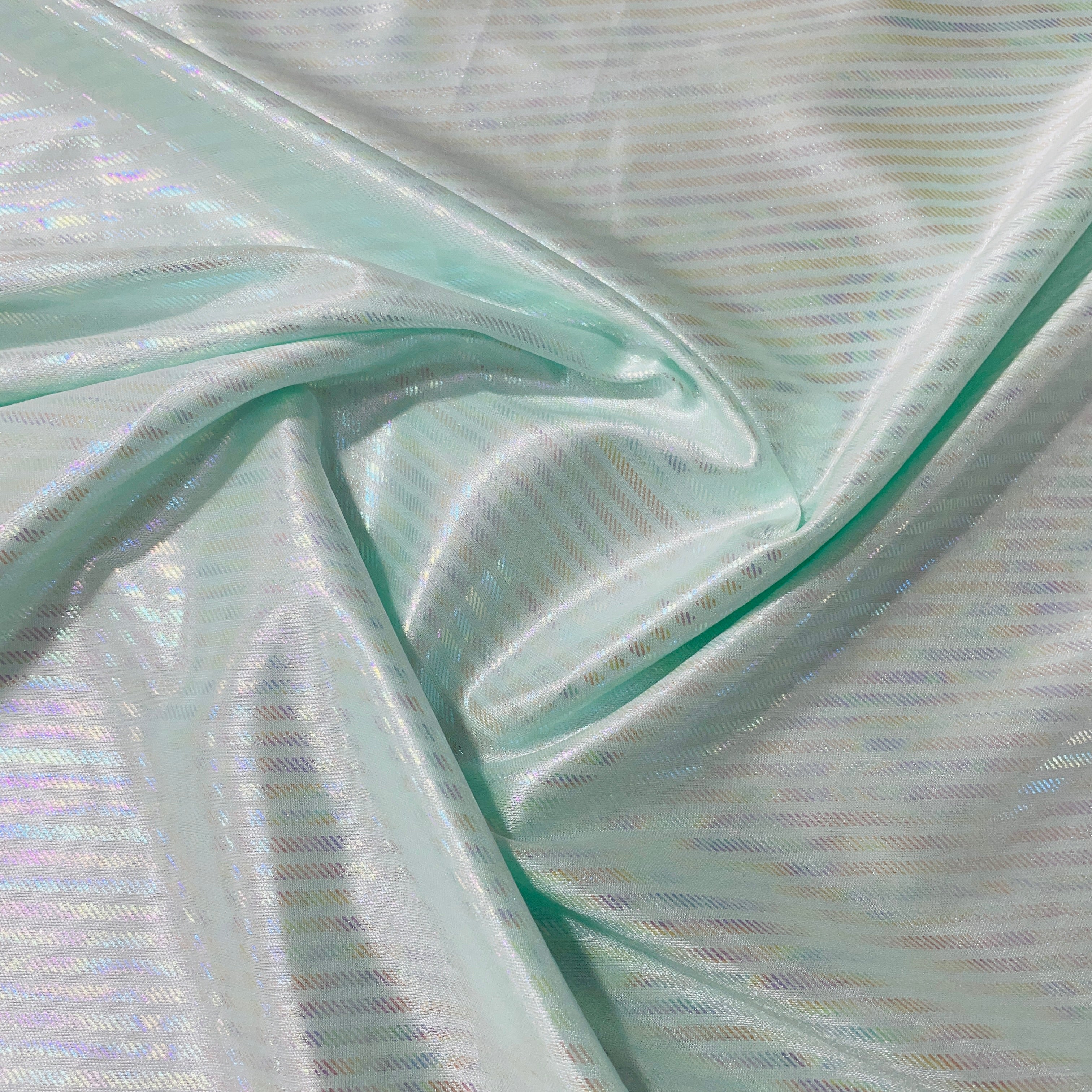 Sea Green Stripes 3D Rainbow With Lurex Knit Lycra Fabric - TradeUNO