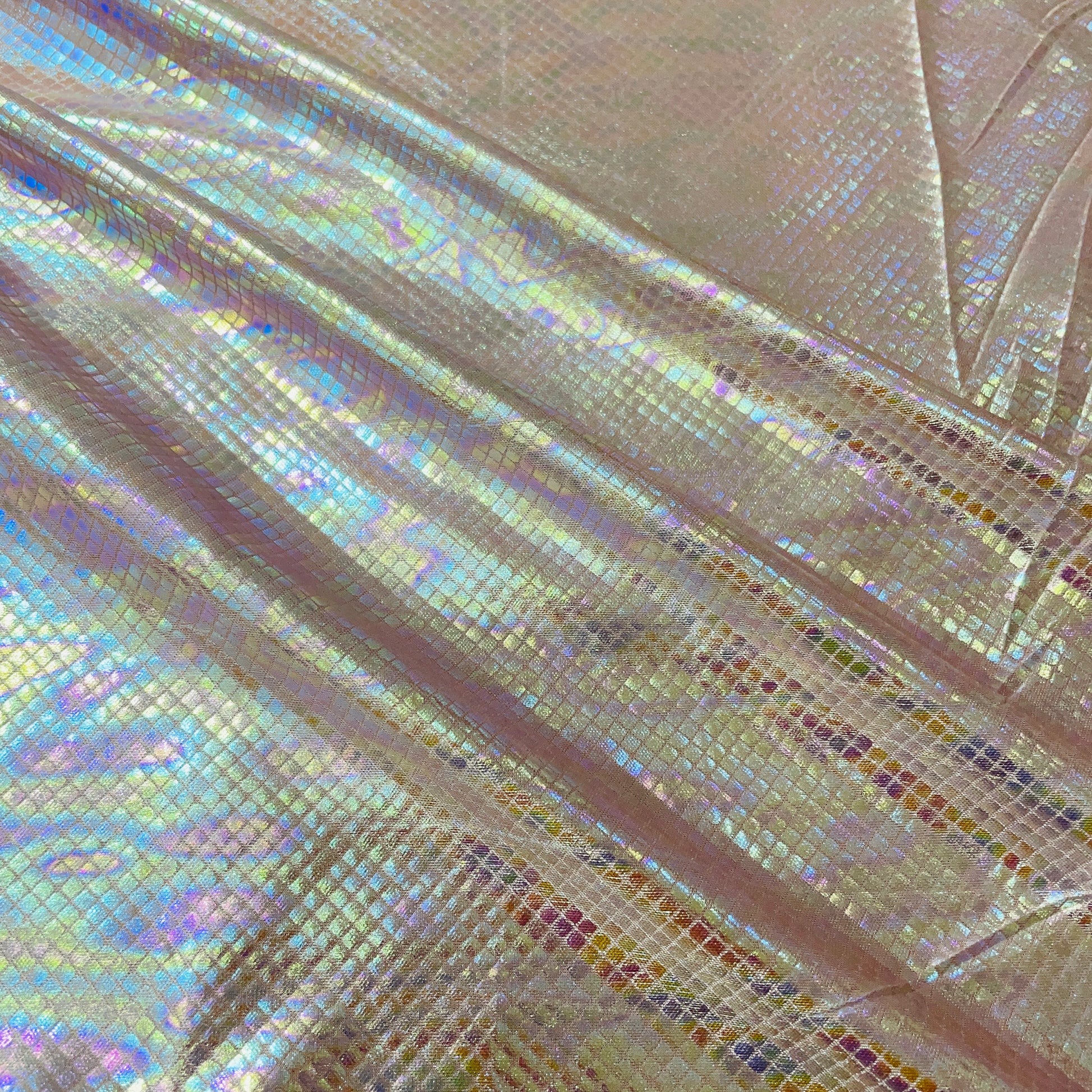 Peach Pink Geometerical D Rainbow With Lurex Knit Lycra Fabric - TradeUNO