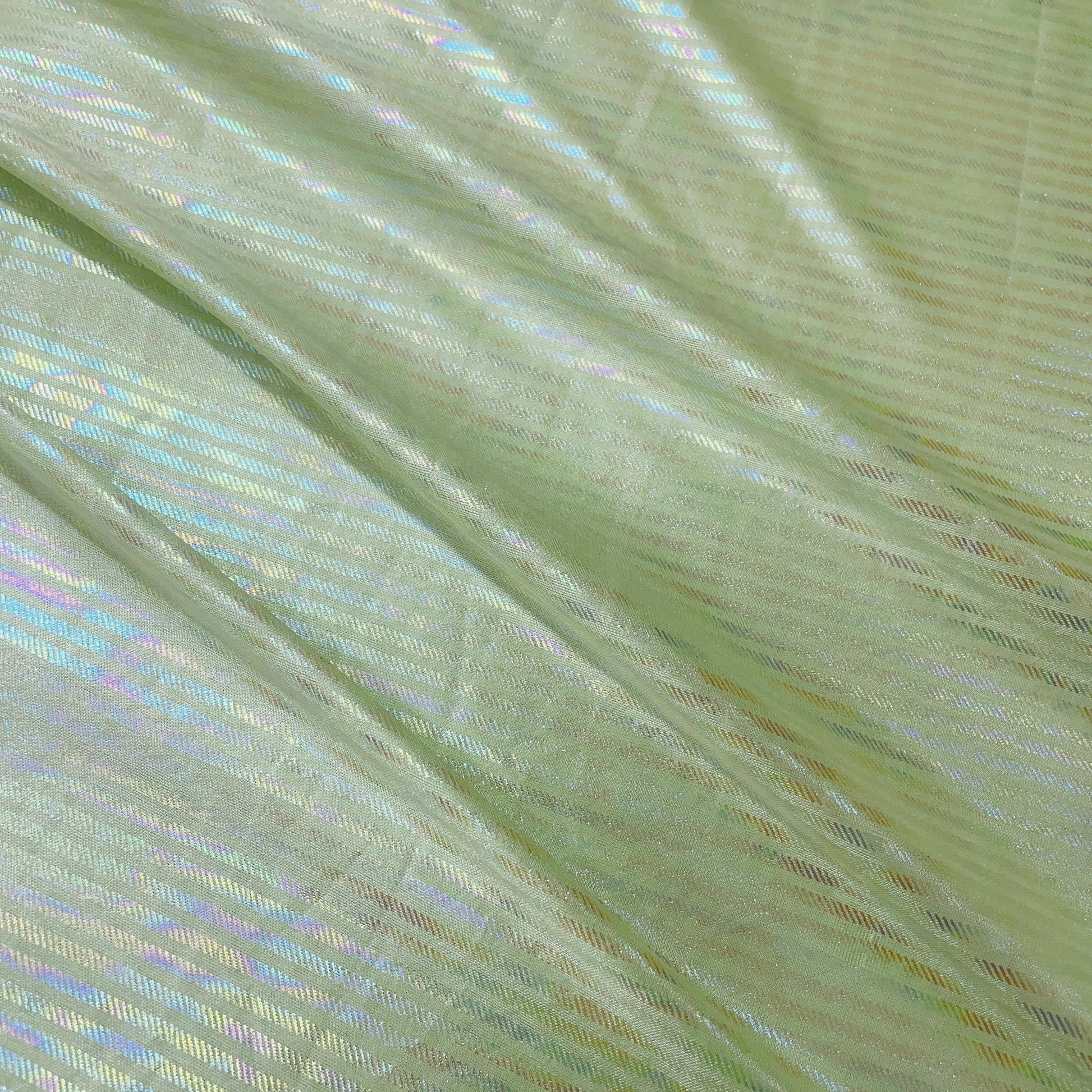 Green Stripes 3D Rainbow With Lurex Knit Lycra Fabric - TradeUNO