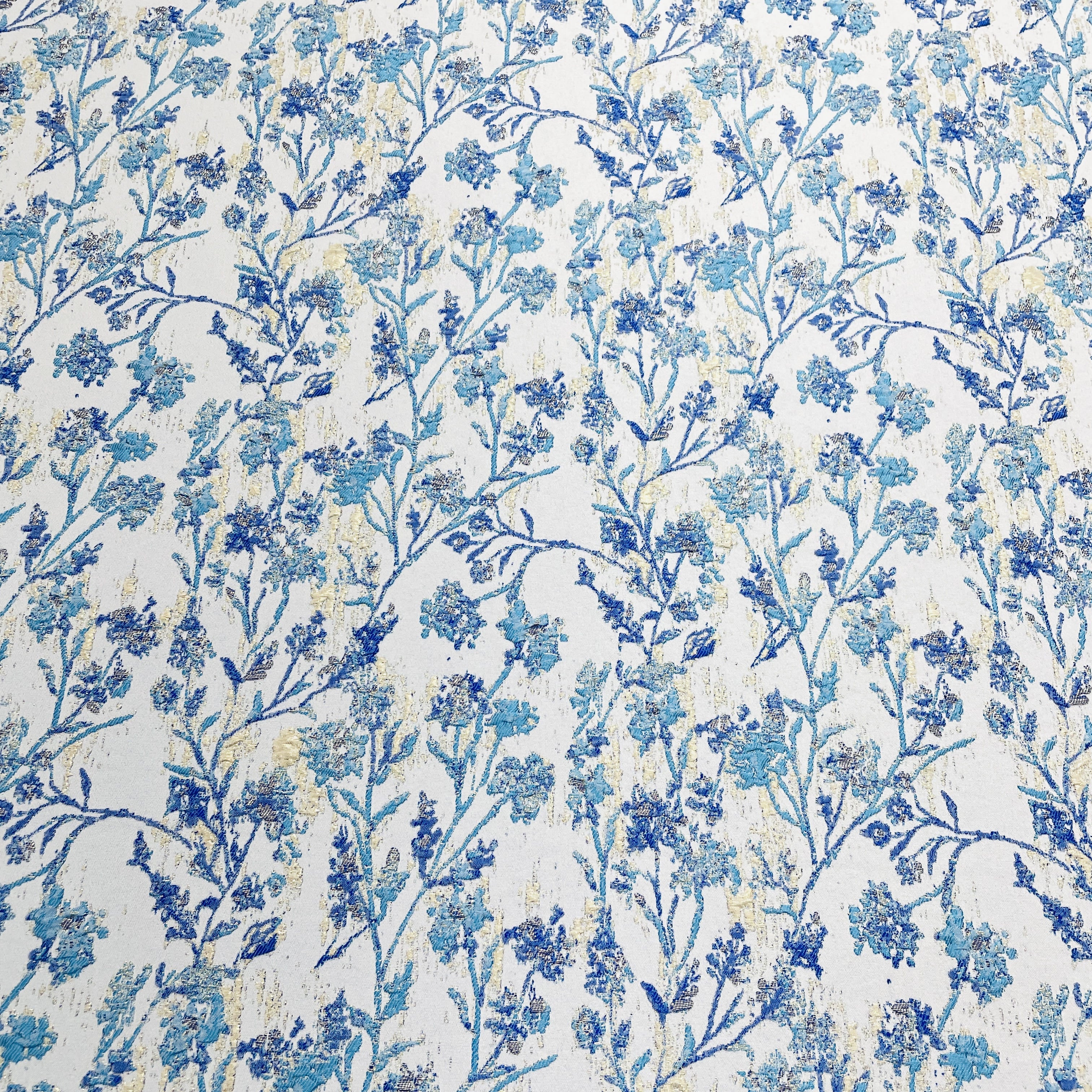 Blue & White Brocade Jacquard Fabric 12371 - TradeUNO