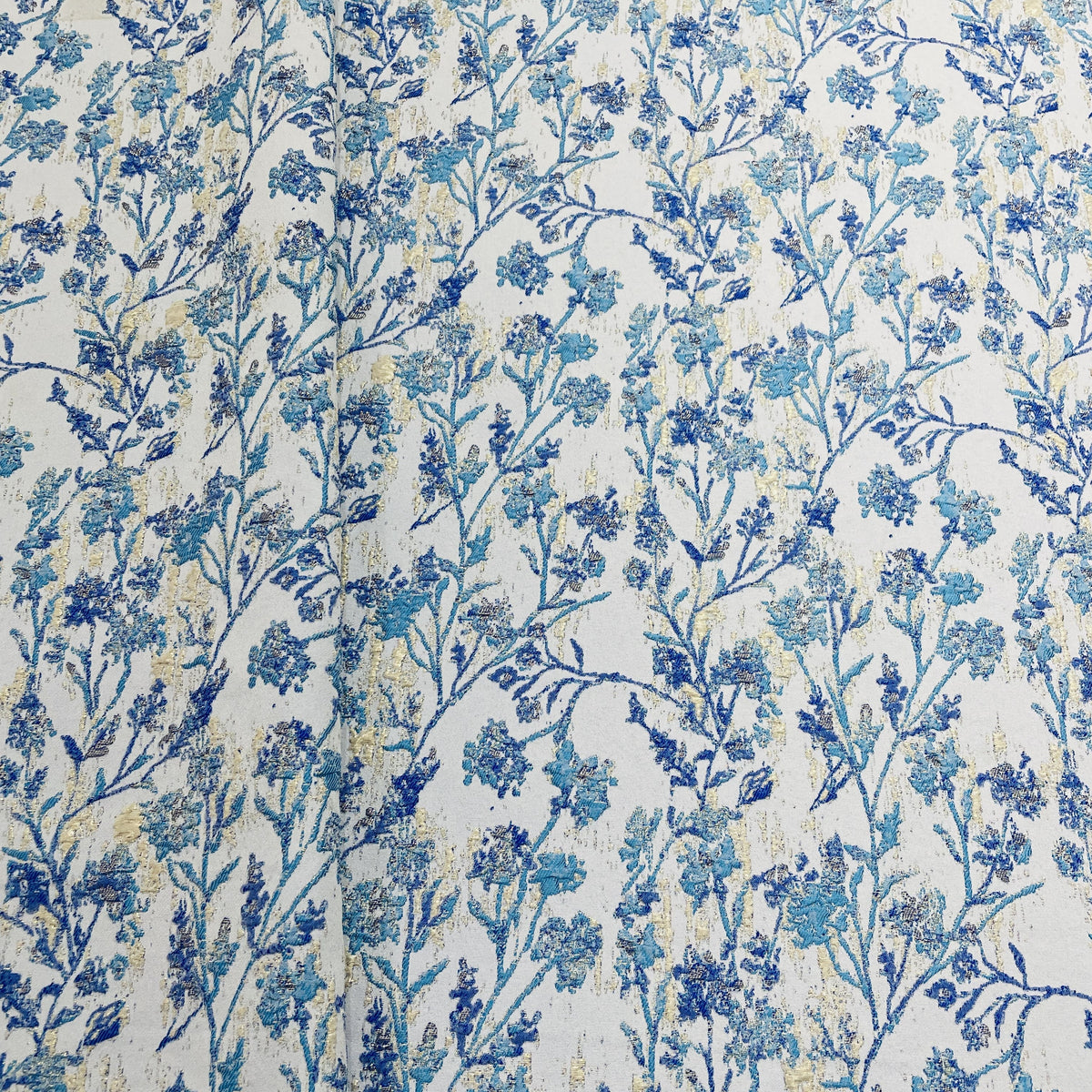 Blue & White Brocade Jacquard Fabric 12371 - TradeUNO