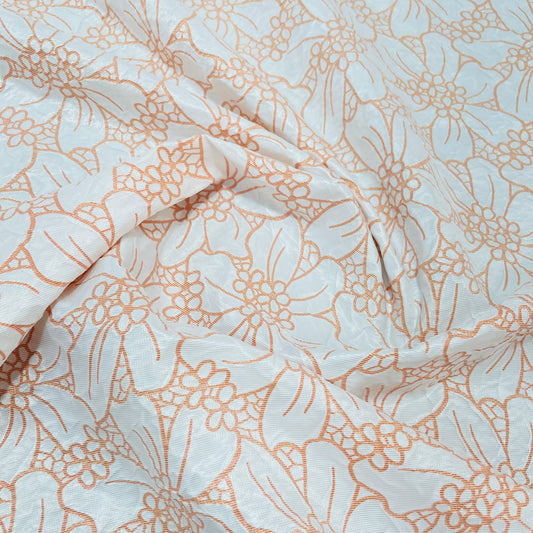 White & Orange Floral Print Organza Fabric