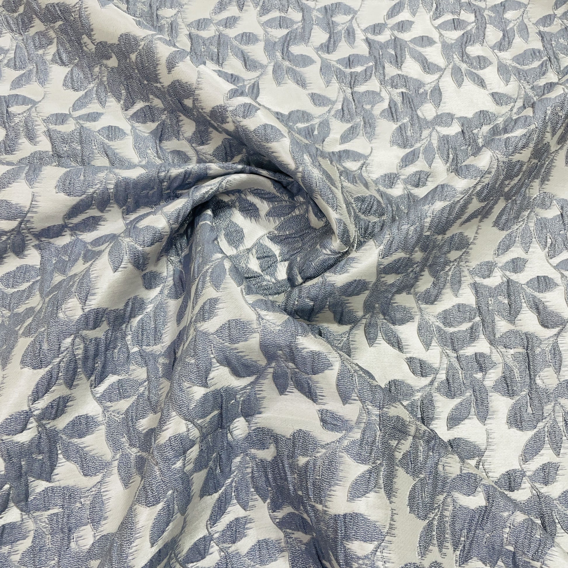 White & Blue Floral Brocade Jacquard Fabric