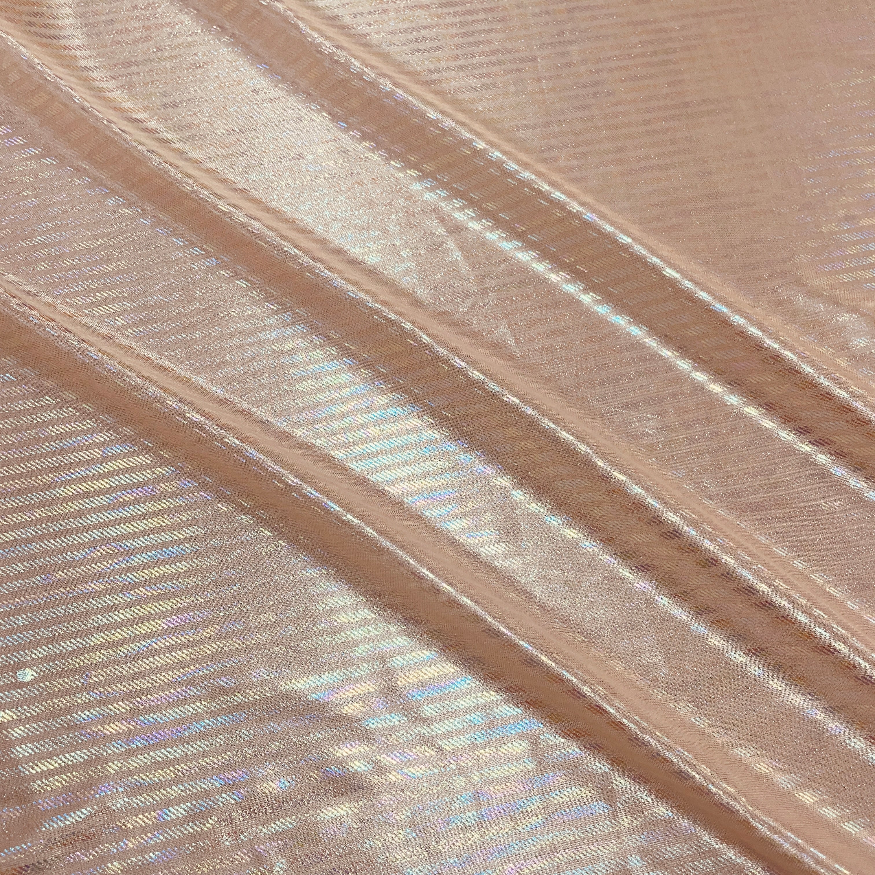 Peach Pink Stripes 3D Rainbow With Lurex Knit Lycra - TradeUNO