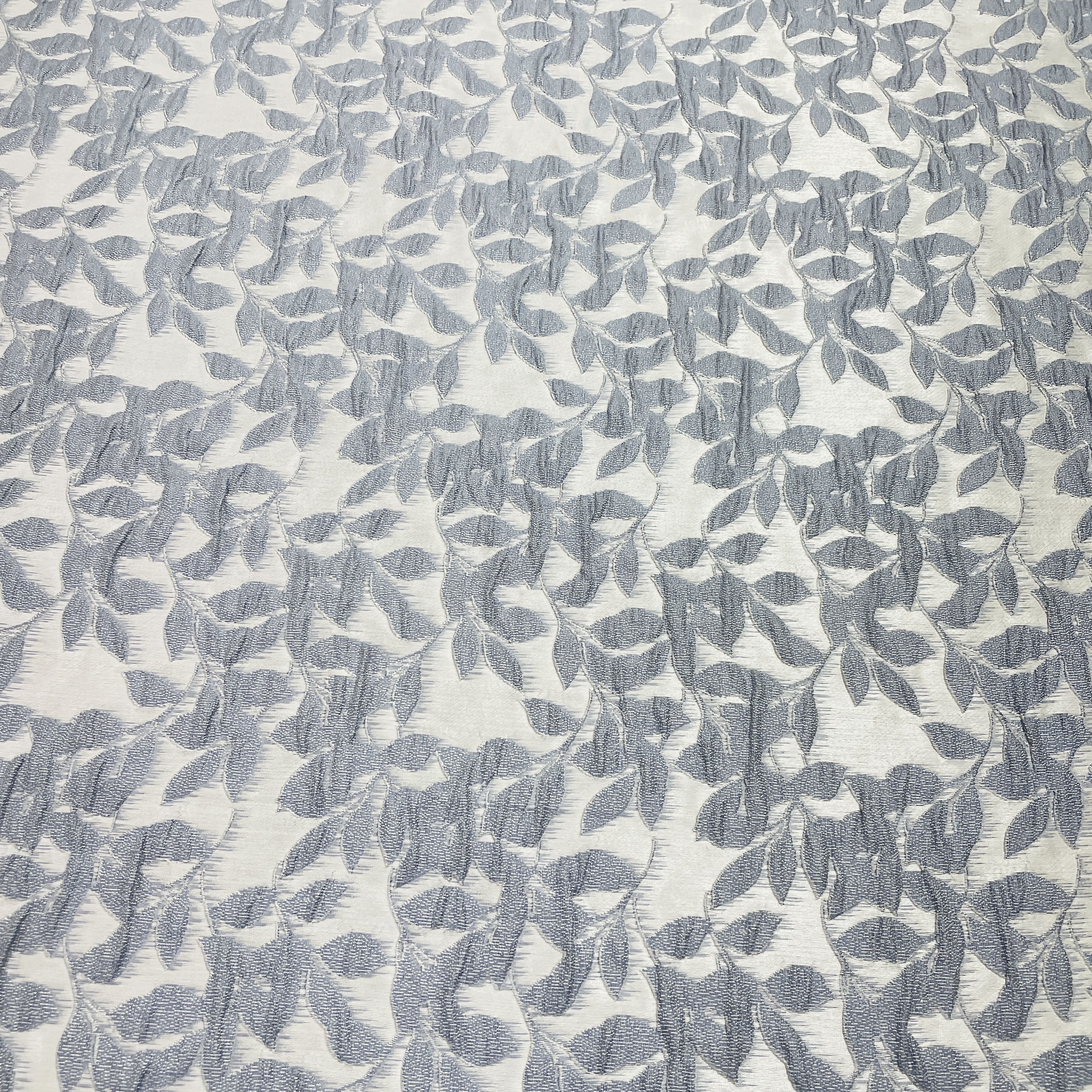 White Blue Floral Brocade Jacquard Fabric - TradeUNO