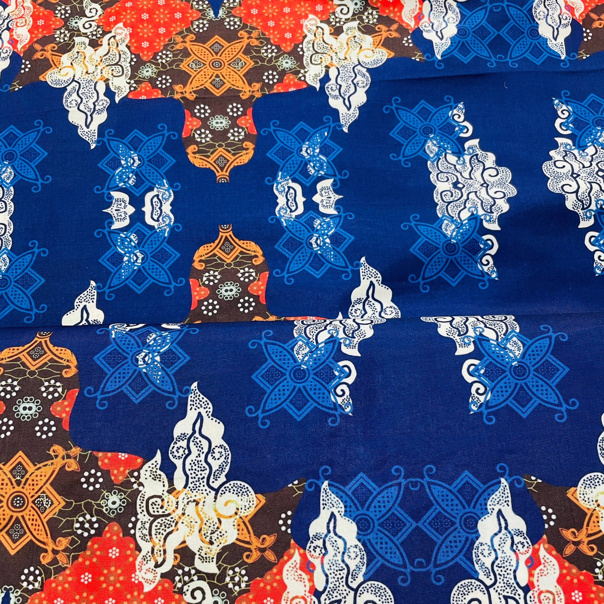 Navy Blue Multicolor Hakokai Batik Print Muslin Fabric - TradeUNO