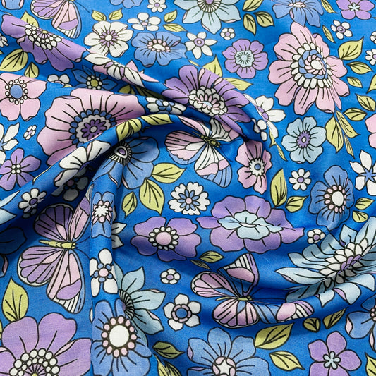 Purple & Multicolor Floral Print Muslin Fabric