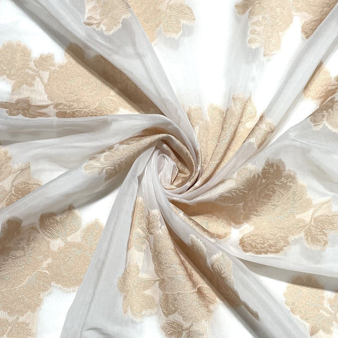 peach pink floral organza jacquard fabric