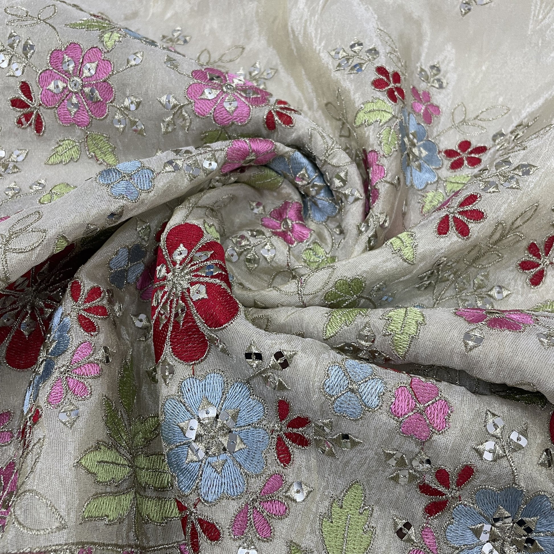 Premium Multicolor Floral Sequence Embroidery Viscose Tissue Fabric