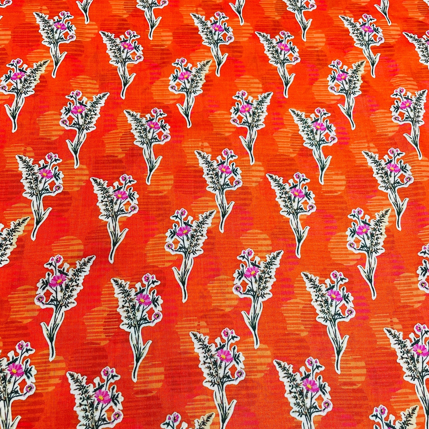 Orange Pink Floral Print Muslin Fabric - TradeUNO