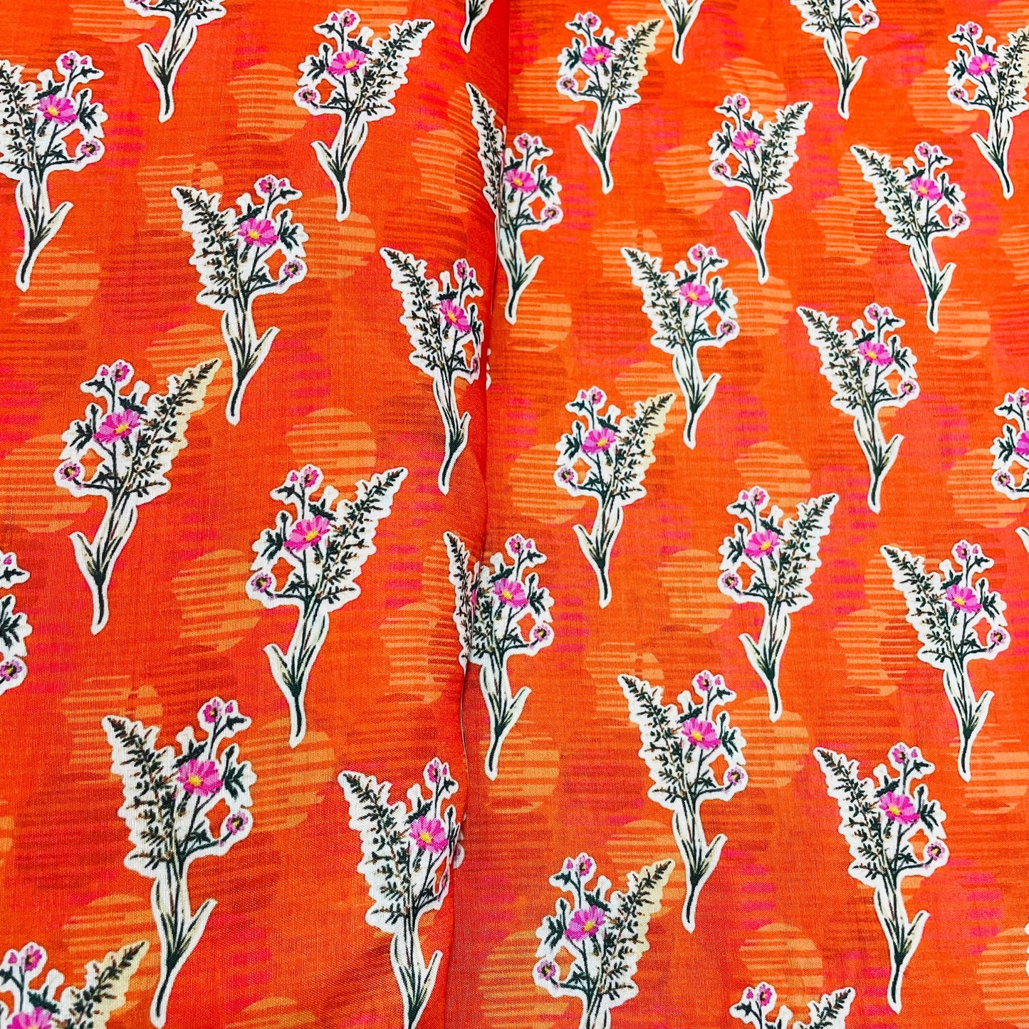 Orange Pink Floral Print Muslin Fabric - TradeUNO