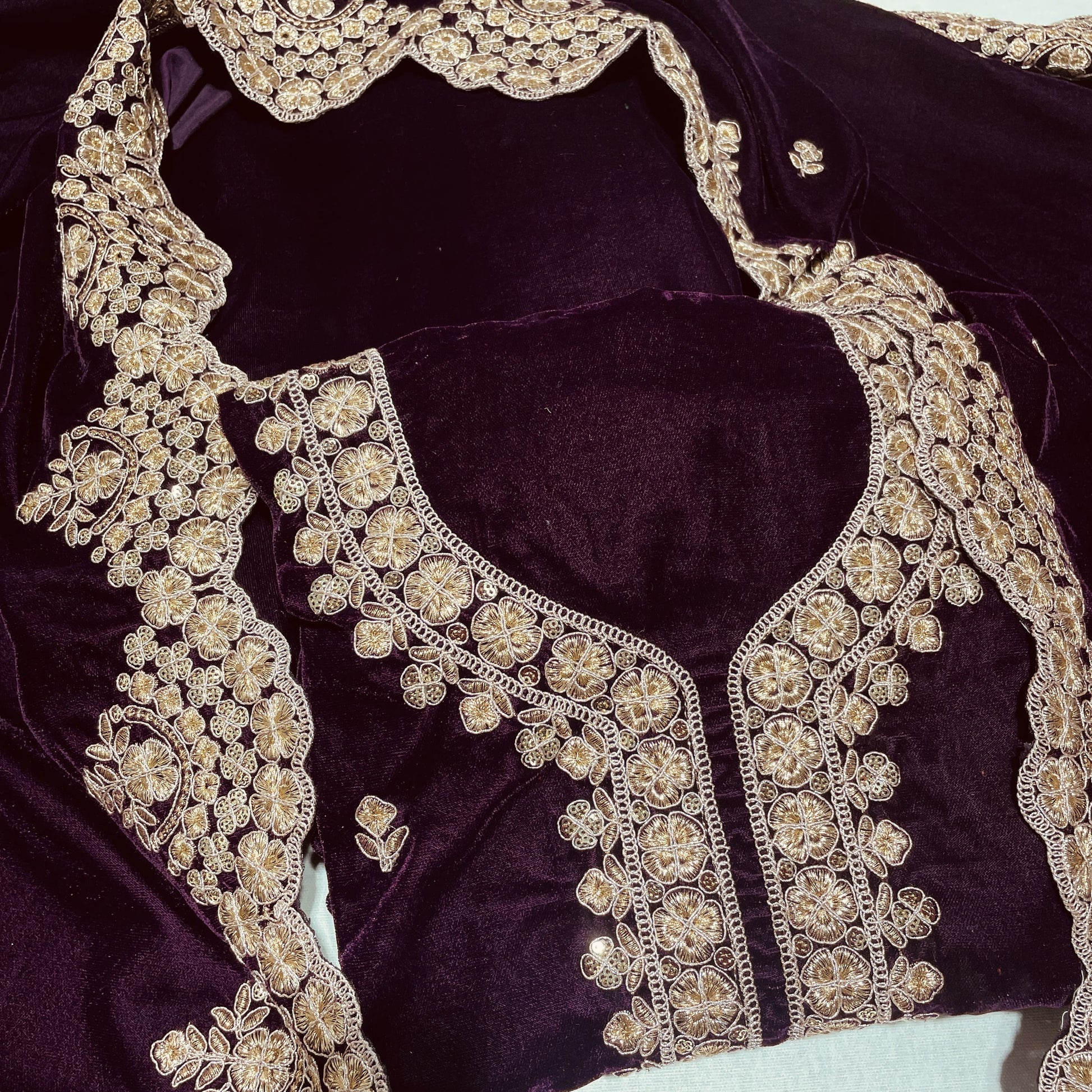 Premium Wine Zari Sequence Embroidery Velvet Suit Set With Dupatta