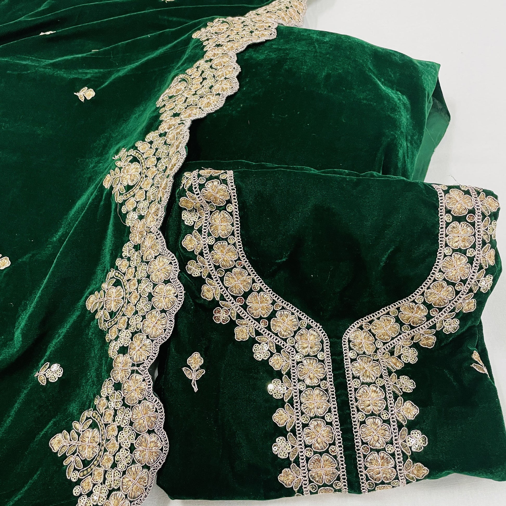 Buy Premium Green Zari Sequence Velvet Suit Set With Dupatta