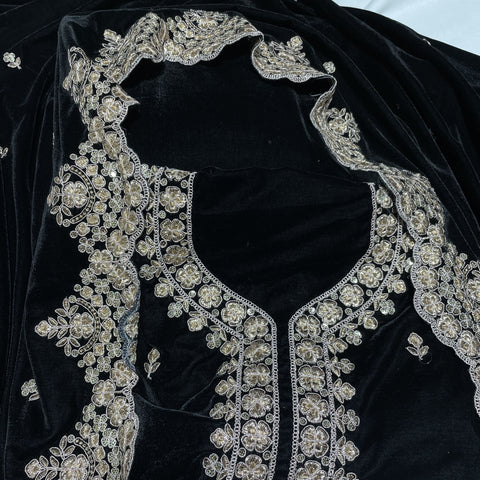 Premium Black Zari Sequence Embroidery Velvet Suit Set With Dupatta