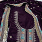 Premium Wine Thread Sequence Embroidery Velvet Suit Set With Dupatta