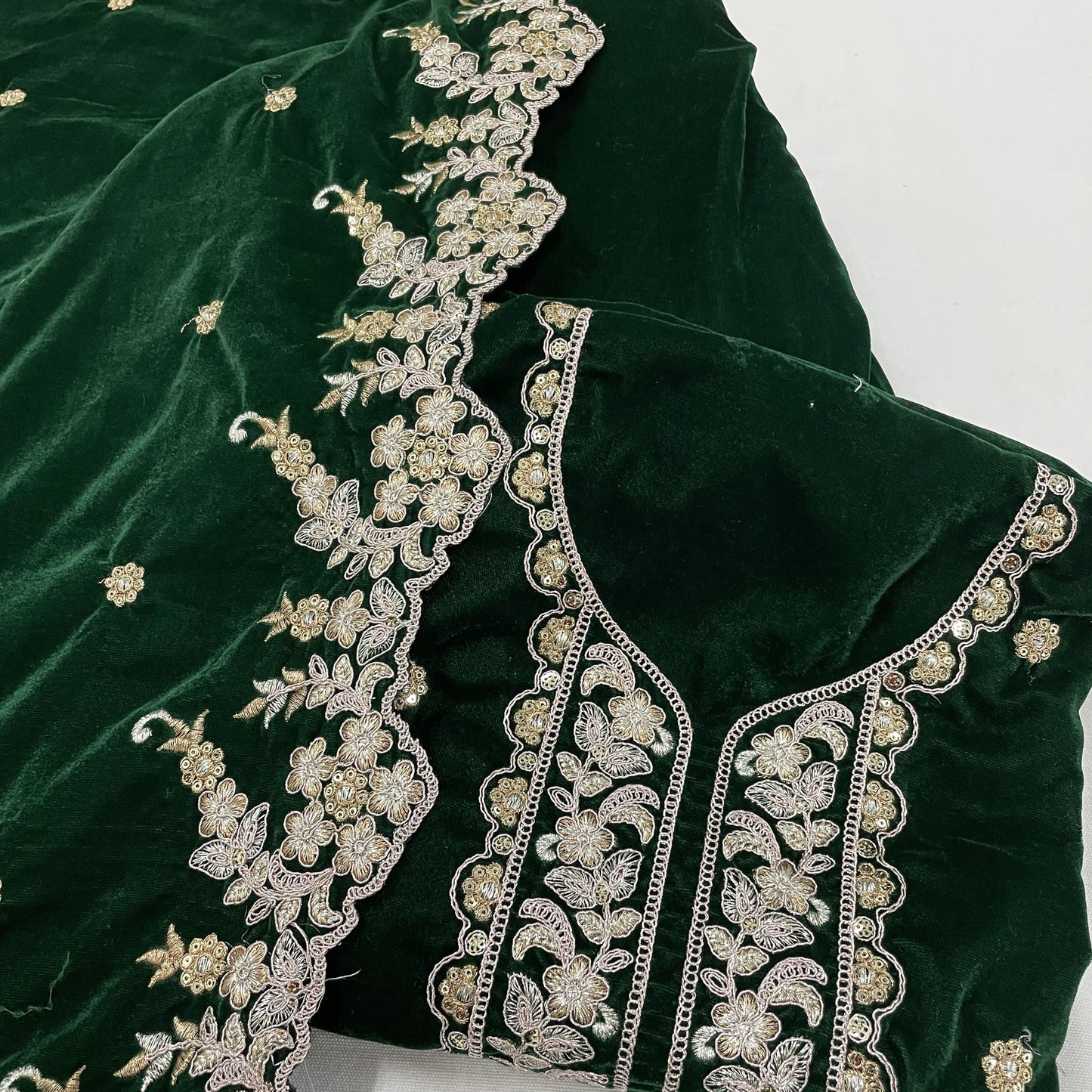 Premium Green Zari Embroidery Velvet Suit Set With Dupatta
