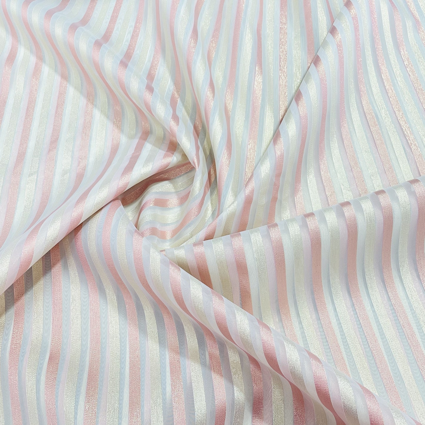 Pink & Golden Stripe Silk Tafetta Fabric