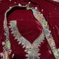 Premium Red Multicolor Thread Sequence Embroidery Velvet Suit Set With Dupatta