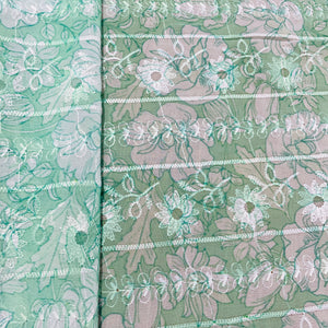 Green & White Thread Embroidery Imported Organza Chiffon Fabric - TradeUNO